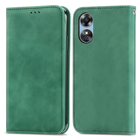 Funda de Cuero Cartera con Soporte Carcasa S08D para Oppo A17 Verde