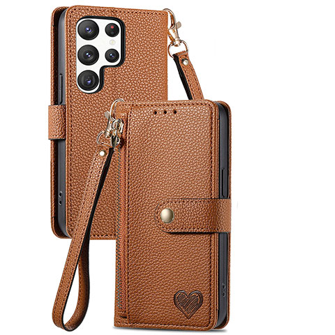 Funda de Cuero Cartera con Soporte Carcasa S15D para Samsung Galaxy S22 Ultra 5G Marron