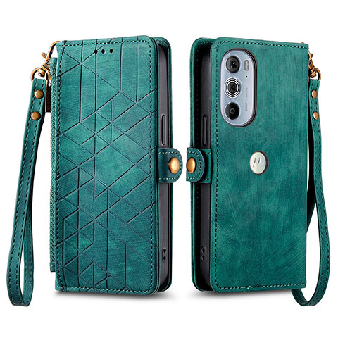 Funda de Cuero Cartera con Soporte Carcasa S17D para Motorola Moto Edge Plus (2022) 5G Verde