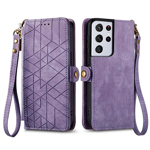 Funda de Cuero Cartera con Soporte Carcasa S17D para Samsung Galaxy S22 Ultra 5G Morado