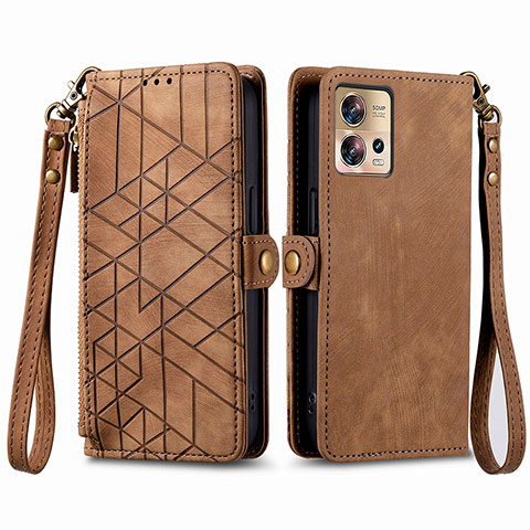 Funda de Cuero Cartera con Soporte Carcasa S18D para Motorola Moto Edge 30 Fusion 5G Marron