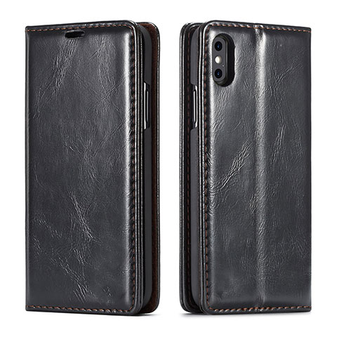 Funda de Cuero Cartera con Soporte Carcasa T01 para Apple iPhone Xs Negro