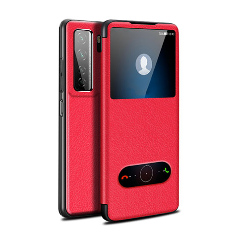 Funda de Cuero Cartera con Soporte Carcasa T01 para Huawei Nova 7 SE 5G Rojo