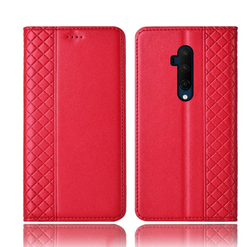 Funda de Cuero Cartera con Soporte Carcasa T01 para OnePlus 7T Pro Rojo