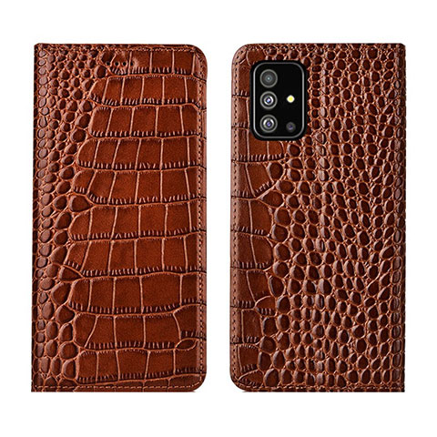 Funda de Cuero Cartera con Soporte Carcasa T01 para Samsung Galaxy A51 5G Marron Claro