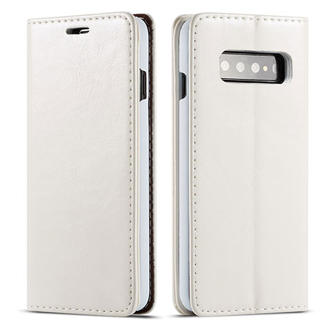 Funda de Cuero Cartera con Soporte Carcasa T01 para Samsung Galaxy S10 Blanco