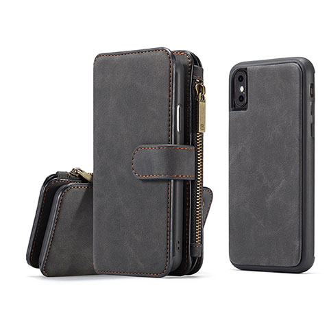 Funda de Cuero Cartera con Soporte Carcasa T02 para Apple iPhone X Negro