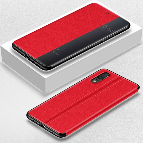 Funda de Cuero Cartera con Soporte Carcasa T02 para Huawei P20 Rojo