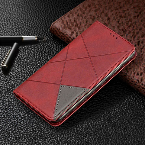 Funda de Cuero Cartera con Soporte Carcasa T02 para Xiaomi Redmi Note 9 Pro Rojo