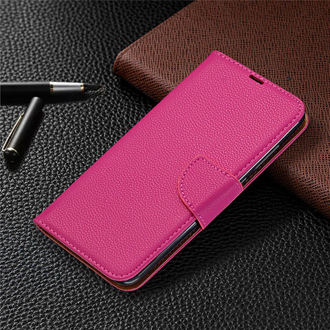 Funda de Cuero Cartera con Soporte Carcasa T02 para Xiaomi Redmi Note 9 Rosa Roja