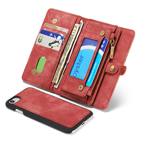 Funda de Cuero Cartera con Soporte Carcasa T03 para Apple iPhone SE (2020) Rojo