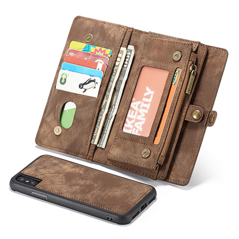 Funda de Cuero Cartera con Soporte Carcasa T03 para Apple iPhone Xs Marron