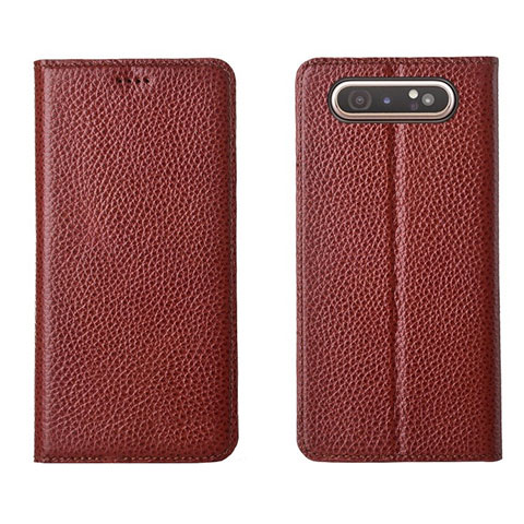 Funda de Cuero Cartera con Soporte Carcasa T05 para Samsung Galaxy A80 Rojo Rosa