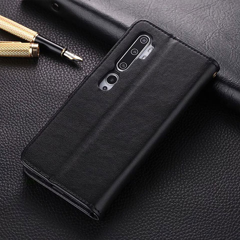 Funda de Cuero Cartera con Soporte Carcasa T05 para Xiaomi Mi Note 10 Negro