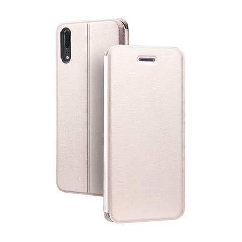 Funda de Cuero Cartera con Soporte Carcasa T06 para Huawei P20 Oro