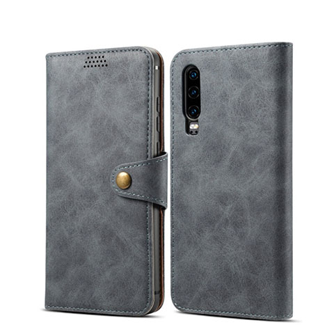 Funda de Cuero Cartera con Soporte Carcasa T06 para Huawei P30 Gris