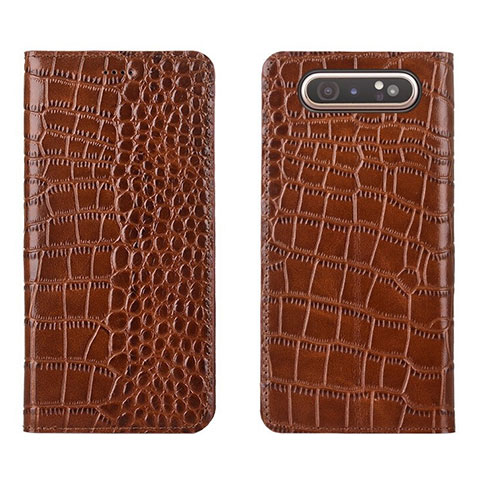 Funda de Cuero Cartera con Soporte Carcasa T06 para Samsung Galaxy A80 Naranja