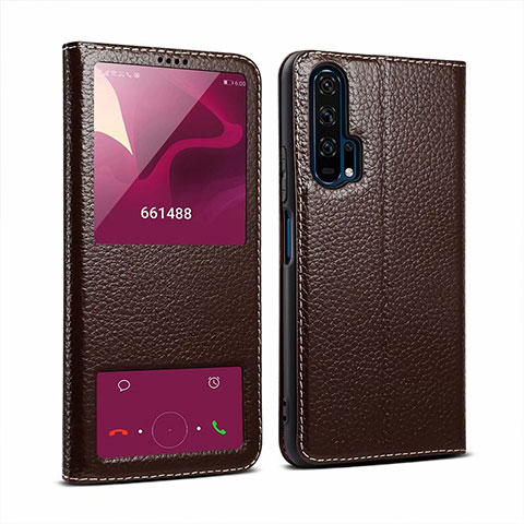 Funda de Cuero Cartera con Soporte Carcasa T07 para Huawei Nova 5T Marron