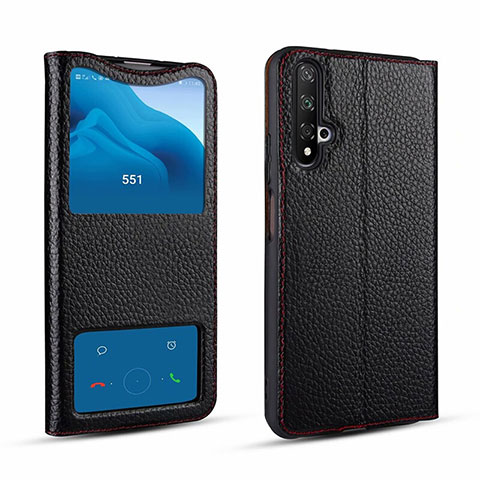 Funda de Cuero Cartera con Soporte Carcasa T07 para Huawei Nova 5T Negro