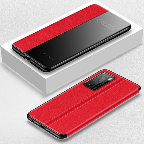 Funda de Cuero Cartera con Soporte Carcasa T07 para Huawei P40 Rojo