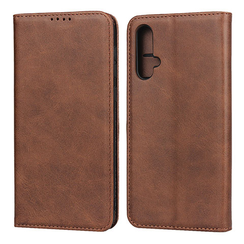 Funda de Cuero Cartera con Soporte Carcasa T08 para Huawei Nova 5 Marron