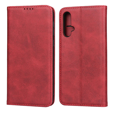 Funda de Cuero Cartera con Soporte Carcasa T08 para Huawei Nova 5 Rojo