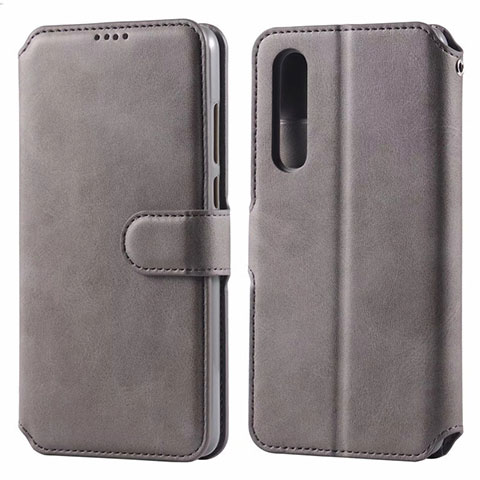 Funda de Cuero Cartera con Soporte Carcasa T08 para Huawei P30 Gris