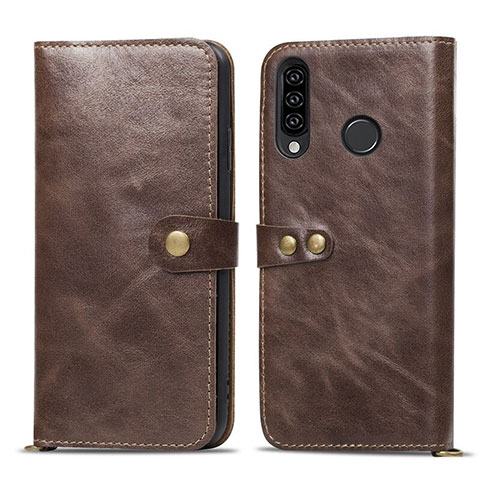 Funda de Cuero Cartera con Soporte Carcasa T08 para Huawei P30 Lite New Edition Marron