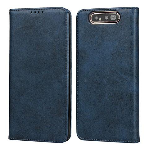 Funda de Cuero Cartera con Soporte Carcasa T08 para Samsung Galaxy A80 Azul