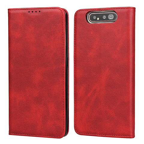 Funda de Cuero Cartera con Soporte Carcasa T08 para Samsung Galaxy A80 Rojo