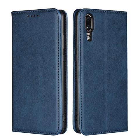 Funda de Cuero Cartera con Soporte Carcasa T09 para Huawei P20 Azul