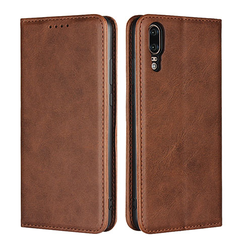 Funda de Cuero Cartera con Soporte Carcasa T09 para Huawei P20 Marron