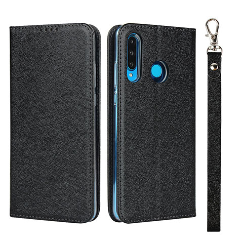 Funda de Cuero Cartera con Soporte Carcasa T09 para Huawei P30 Lite Negro