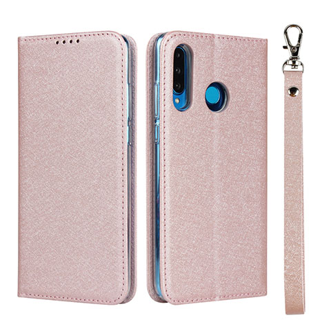 Funda de Cuero Cartera con Soporte Carcasa T09 para Huawei P30 Lite Oro Rosa