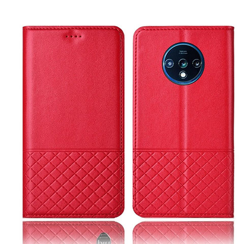 Funda de Cuero Cartera con Soporte Carcasa T09 para OnePlus 7T Rojo