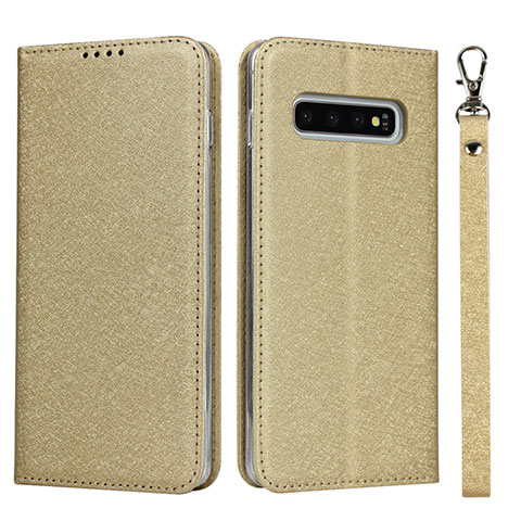 Funda de Cuero Cartera con Soporte Carcasa T09 para Samsung Galaxy S10 Plus Oro