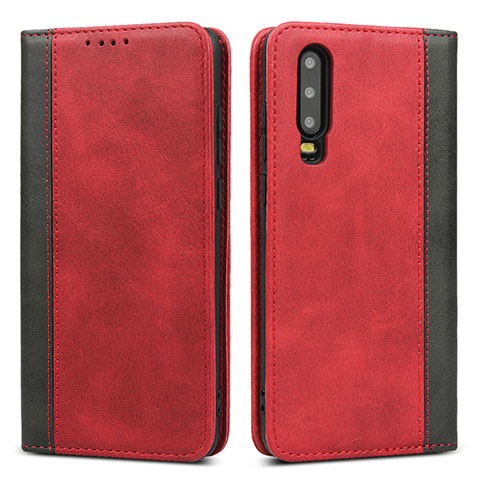 Funda de Cuero Cartera con Soporte Carcasa T10 para Huawei P30 Rojo