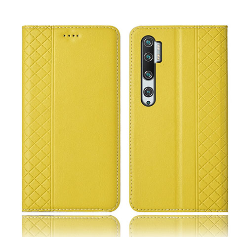 Funda de Cuero Cartera con Soporte Carcasa T10 para Xiaomi Mi Note 10 Amarillo