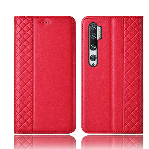 Funda de Cuero Cartera con Soporte Carcasa T10 para Xiaomi Mi Note 10 Pro Rojo