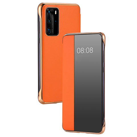 Funda de Cuero Cartera con Soporte Carcasa T12 para Huawei P40 Pro Naranja