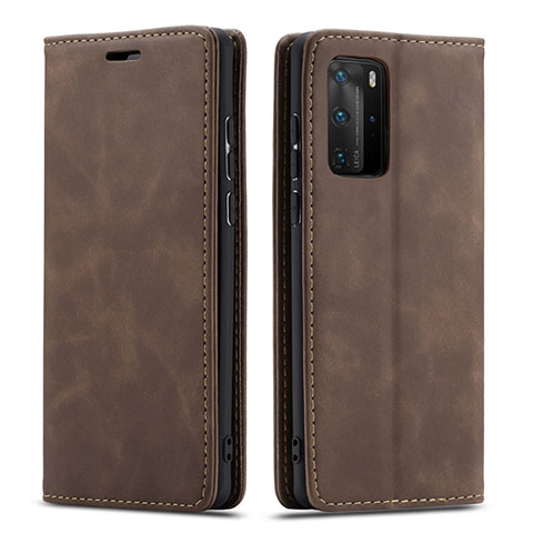 Funda de Cuero Cartera con Soporte Carcasa T15 para Huawei P40 Pro Marron