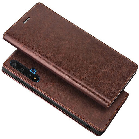 Funda de Cuero Cartera con Soporte Carcasa T18 para Huawei Honor 20 Marron