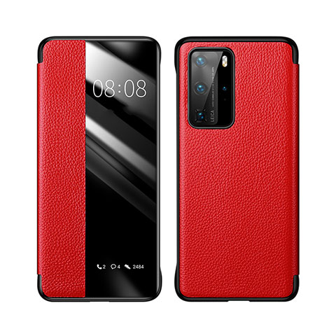 Funda de Cuero Cartera con Soporte Carcasa T18 para Huawei P40 Pro Rojo