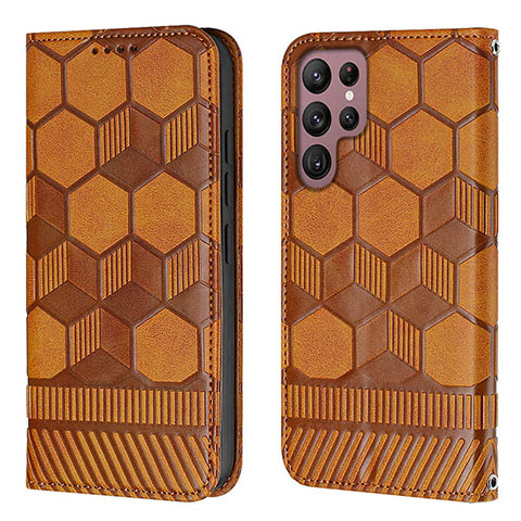 Funda de Cuero Cartera con Soporte Carcasa Y01B para Samsung Galaxy S21 Ultra 5G Marron Claro