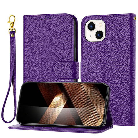 Funda de Cuero Cartera con Soporte Carcasa Y09X para Apple iPhone 14 Morado