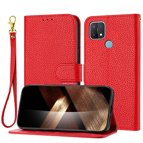 Funda de Cuero Cartera con Soporte Carcasa Y09X para Oppo A15 Rojo