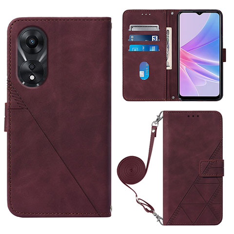 Funda de Cuero Cartera con Soporte Carcasa YB3 para Oppo A78 5G Rojo