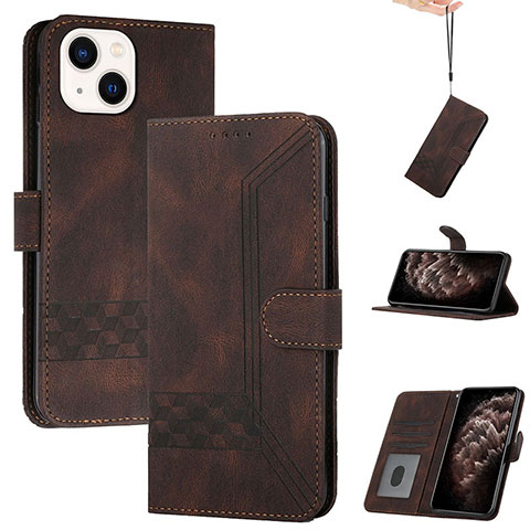 Funda de Cuero Cartera con Soporte Carcasa YX4 para Apple iPhone 15 Plus Marron