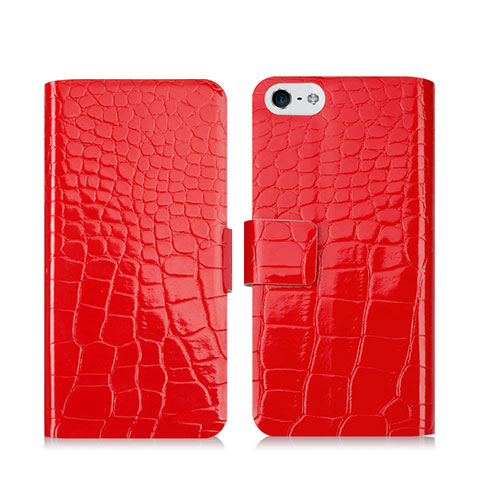 Funda de Cuero Cartera con Soporte Cocodrilo para Apple iPhone 5 Rojo