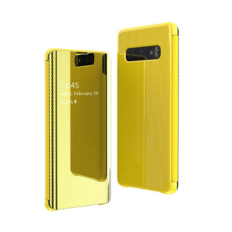 Funda de Cuero Cartera con Soporte Espejo Carcasa A01 para Samsung Galaxy S10 Plus Amarillo